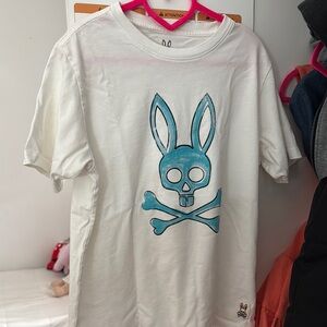 White Kids Shirt with Blue Bunny Skull Design